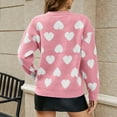 thumbnail image 4 of Lindo suéter de punto de corazón de manga larga con cuello redondo y estampado de corazón dulce para mujer, 4 of 6