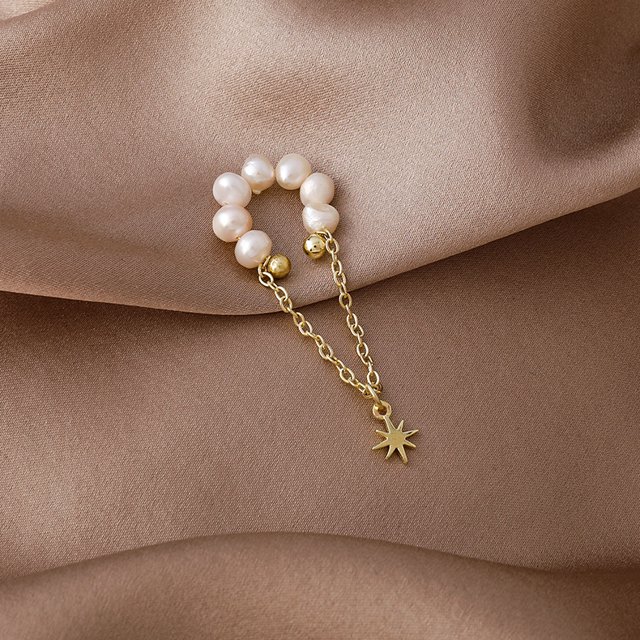 Pendientes con clip para la oreja con borlas de perlas de agua dulce y diseño de estilo, con temperamento de hada, uso versátil