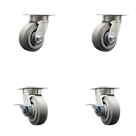 5 Inch Kingpinless Thermoplastic Rubber Wheel Swivel Caster Set with 2 Brakes