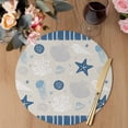 thumbnail image 3 of Blue Coastal Round 15 Inch Placemats Set of 4, Vintage Ocean Nautical Starfish Coral Striped HeatResistant Non Slip Place Mats for Dining Table, Wipeable Braided Kitchen Table Mats for Housewarming, 3 of 9