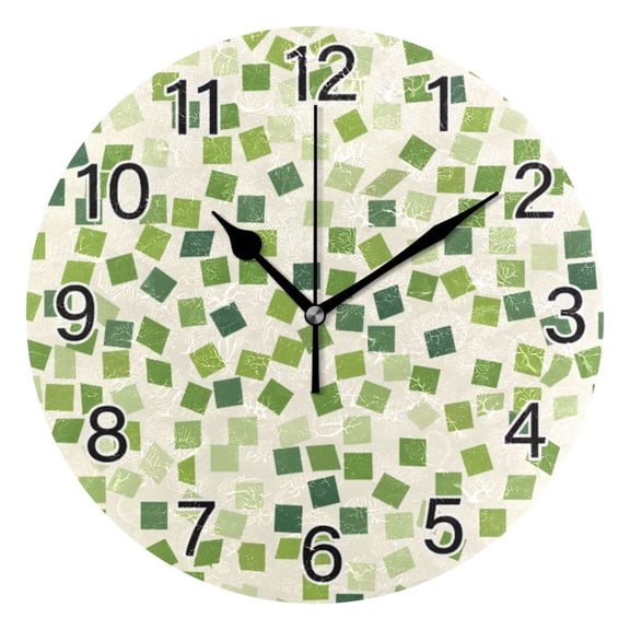 Ryvnso Green Geometric Wall Clock Non Ticking Silent Kitchen Clock Battery Operated Clocks 10 inch