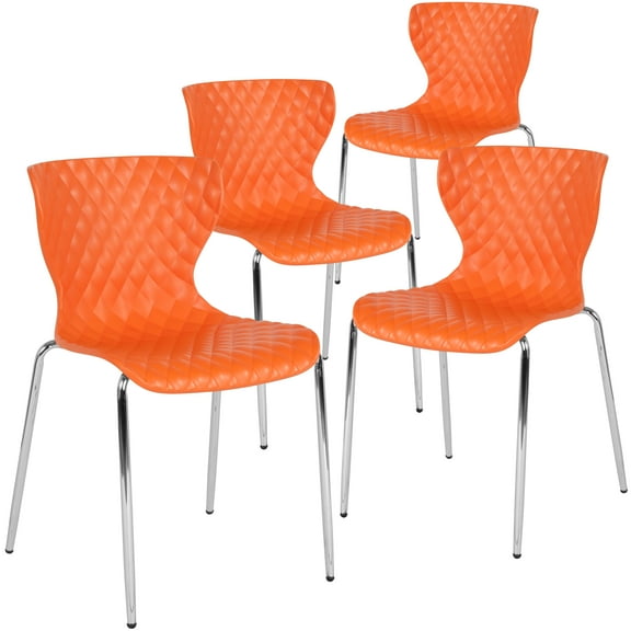 Flash Furniture 4 Pack Lowell Contemporary Design Orange Plastic Stack Chair