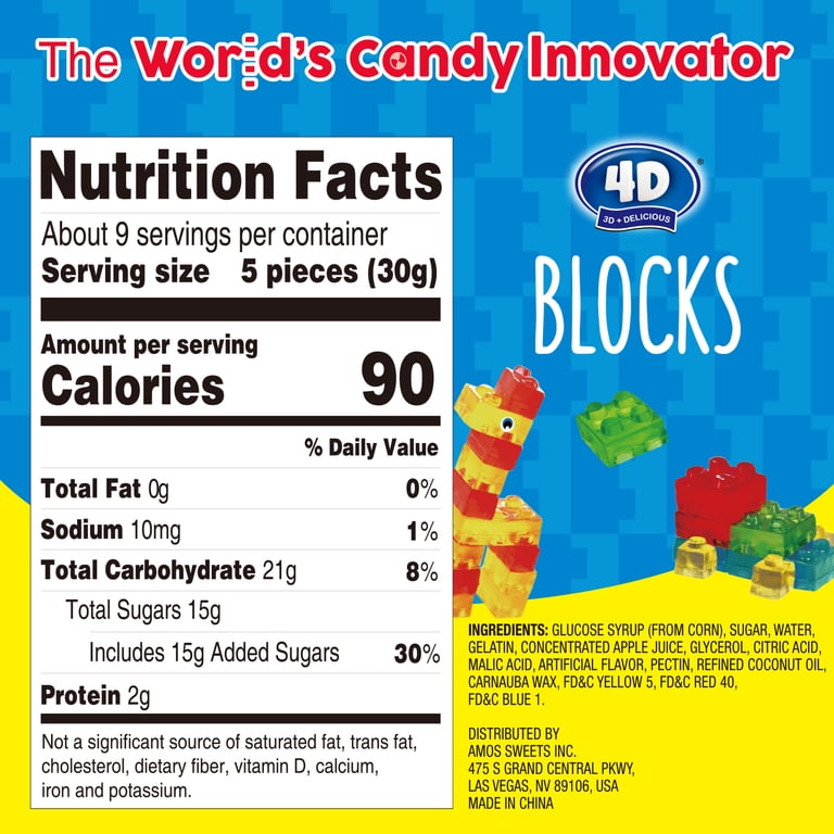 Amos 4D Gummy Blocks Candy, Mixed Fruit Gummies Edible Building