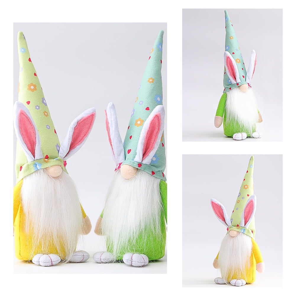Kepooman 2 Pack Plush Long Hat Rabbit Gnome for Gifts Girl Room Decor, Rabbit Ears, Yellow + Green Kepooman 2 Pack Plush Long Hat Rabbit Gnome for Gifts Girl Room Decor, Rabbit Ears, Yellow + Green