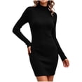 thumbnail image 6 of YTCAMLO Ribbed Knit Sweater Dress for Women Casual Long Sleeve Mock Neck Bodycon Dress Stretch Slimming Fall Winter Mini Dress, 6 of 7