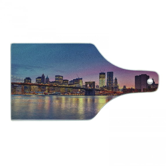 NYC Cutting Board, Manhattan New York City Fascinating View of Skyscrapers with Theme Vivid Dusk Photo, Decorative Tempered Glass Cutting and Serving Board, in 3 Sizes, by Ambesonne