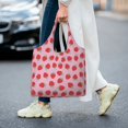 thumbnail image 5 of Xecao's Hand Drawn Strawberry Canvas Tote Bag is a versatile choice for women, serving as a stylish beach bag, shopping bag,and reusable grocery bag., 5 of 5