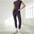 thumbnail image 5 of NMMUED Womens Two Piece Workout Sets Slim Fit Short Sleeve Shirt High Waist Leggings Yoga Outfits Matching Gym Set Dark Purple XL, 5 of 8