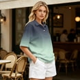 thumbnail image 4 of Sewkxo Women's Rugby Shirt Gradient Color Polo T-Shirts Oversized Short Sleeve Lapel V Neck Tee Summer Pullover Tops,Mint Green 2XL, 4 of 6