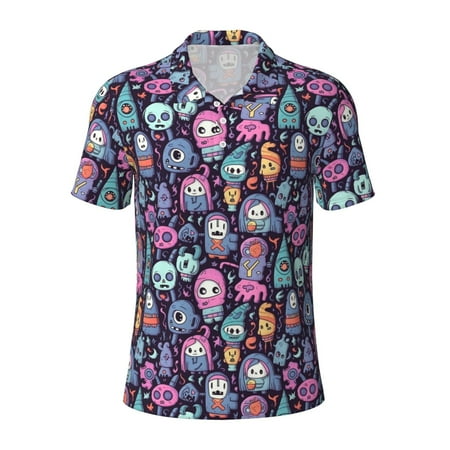 Cauagu Funny colorful skull ghost Print Men s Polo Shirts Short-Sleeve Polo Shirts for Men Performance Golf Shirt Athletic Casual Collared T-Shirt-4X-Large