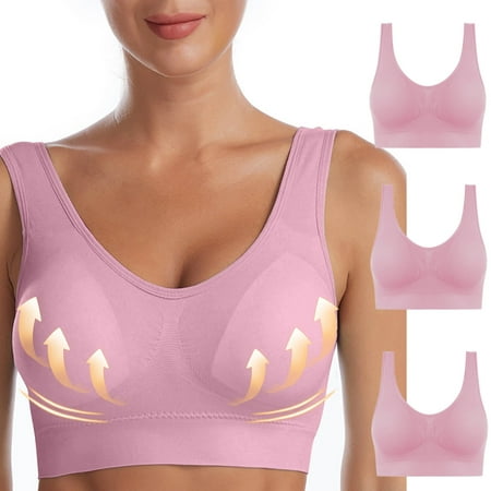 Crunowin Women s Traceless Bra 3 Pack  Solid Color Push Up Wire Free Comfort Everyday Underwear Pink XXXL
