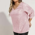 thumbnail image 5 of Dasayo Pink Tops for Women Sequin 3/4 Sleeve Oversized V-Neck Solid Blouses Women's Blouses and T Shirts XXXL, 5 of 9