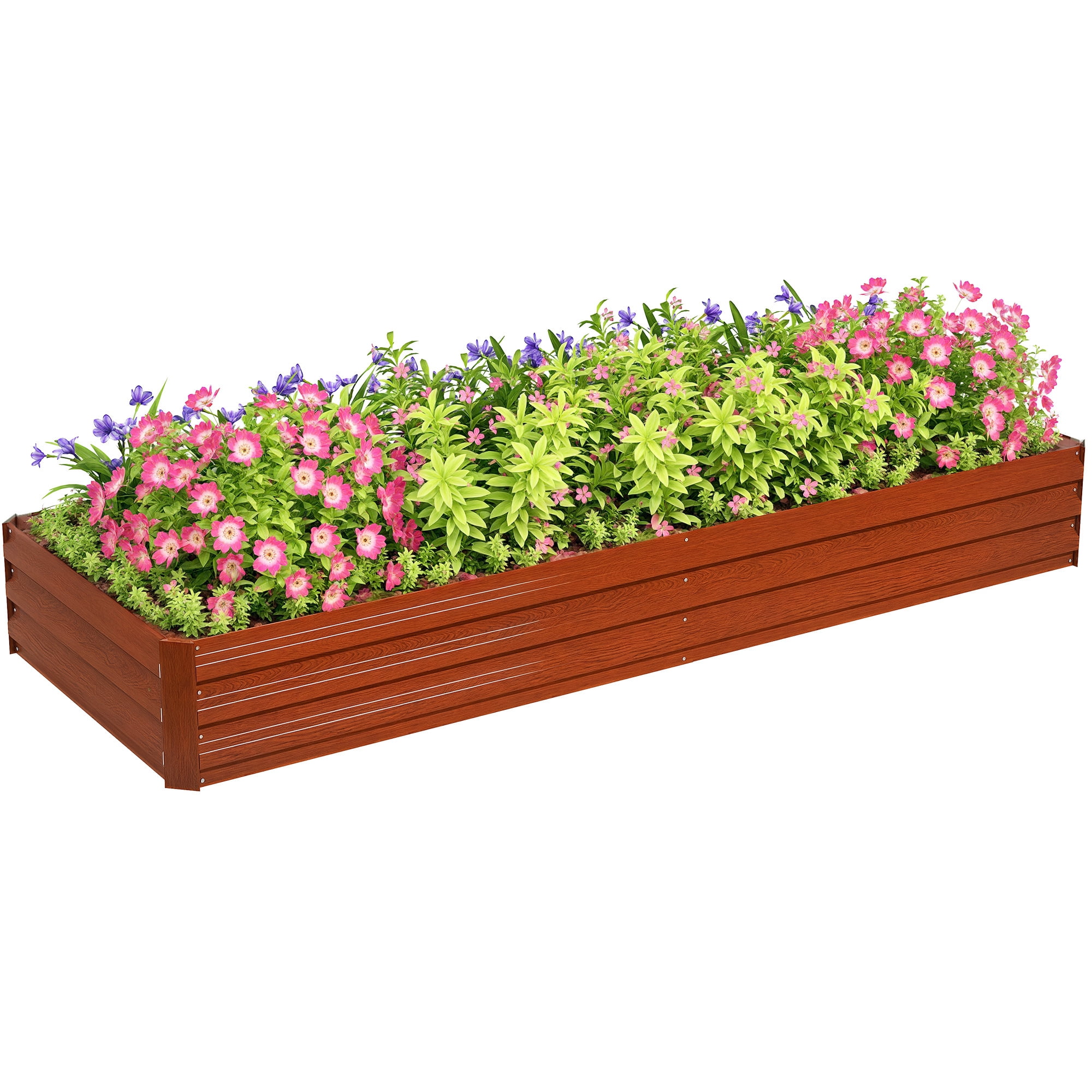 Outsunny 95" x 36" x 12" Galvanized Raised Garden Bed, Metal Elevated Planter Box, Easy DIY and Cleaning for Growing Flowers, Herbs, Natural Wood