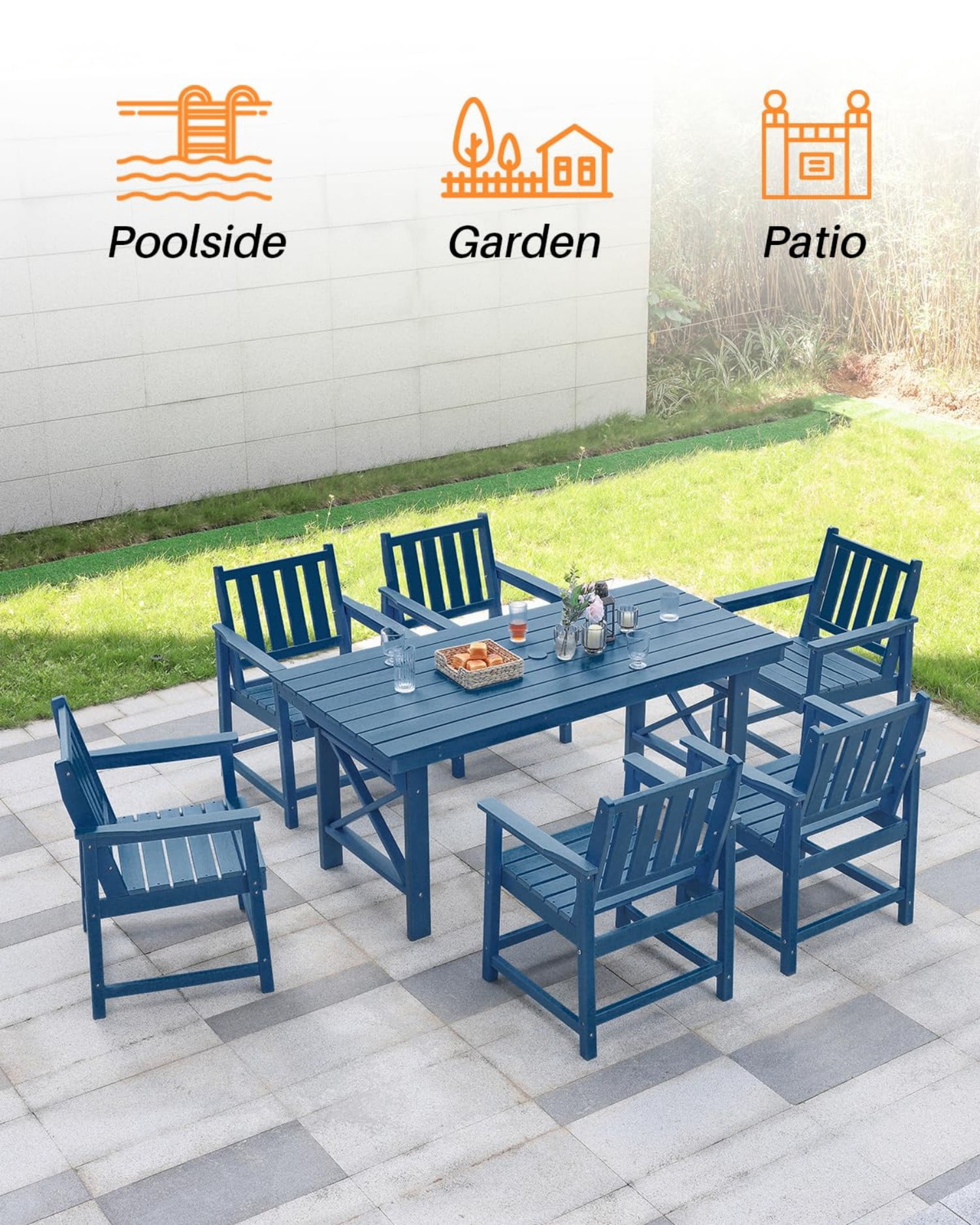 HDPE Dining Chair Set of 4, All Weather Outdoor Dining Chairs with Ergonomic Backrest, Heavy Duty Patio Chairs for Backyard, Garden, Poolside, Deck, Navy