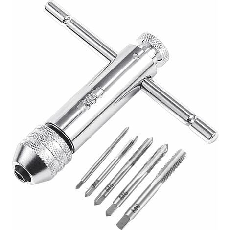 EcoNesxp 6-piece set adjustable T-handle ratchet tap wrench thread tool manual tapping accessories T-tap M8 tap UrbanMingle with 5 pieces M3