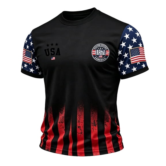 Glisme 4Th Of July Men'S T-Shirt American Flag Print Short Sleeve Crew Neck Tops Summer Independence Day Casual Men Tees Size L Black