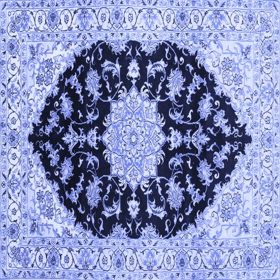 Ahgly Company Machine Washable Indoor Square Medallion Blue Traditional Area Rugs, 8' Square