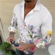 thumbnail image 1 of Camisa de algodón con solapa elástica y diseño floral para hombre, informal, para festivales, exteriores, calle, azul, morado, con botones, talla grande, nueva, 1 of 6