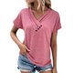 thumbnail image 1 of tops de verano para mujer color sólido para mujer con cuello en v manga corta cómodos tops para mujer camisetas de gran tamaño rosa / xl, 1 of 6