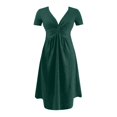 thumbnail image 4 of DGMIOCS Women's Dress for Summer A-Line V-Neck Puff Sleeve High Waist Swing Dress for Everyday and Elegant Yet Relaxed Green L, 4 of 4
