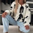 thumbnail image 3 of Wang6 Womens Chunky Cardigan Sweaters Fall Winter Long Sleeve Open Front Knits Trendy Bow Tie Printed Lace up Knitted Outwear Coats White S, 3 of 5