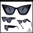 thumbnail image 3 of Womens Retro Large Gothic Cat Eye Thick Plastic Retro 80s Squared Sunglasses All Black, 3 of 8