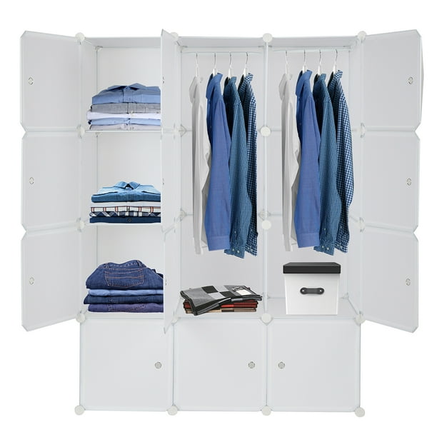 12 Cube Organizer Stackable Storage Shelves Design Multifunctional Modular Closet Cabinet With Hanging Rod White Com Modular Closet Cabinet With Hanging Rod, Storage Cabinet With Hanging Rod And Shelves