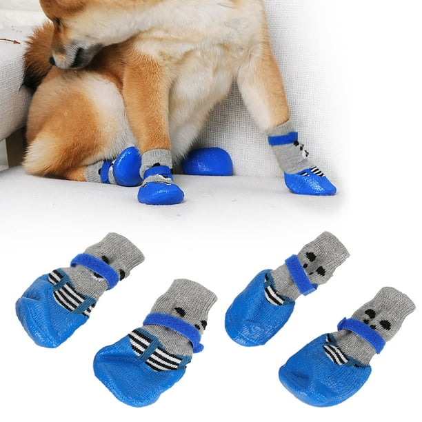 4Pcs Anti-Slip Knit Dog Socks Cat Socks Dog Paw Protector Pet Dog Shoes  With Rubber Reinforcement For Indoor Outdoor Wear