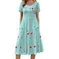 thumbnail image 3 of Fantaslook Summer Dresses for Women Casual Short Sleeve Pleated Dress Flowy Floral Dress with Pockets Flare Midi Sundress, 3 of 10