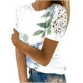 thumbnail image 2 of Aloohaidyvio Tops,Women Ladies Printing Short Sleeve Round Neck Pullover Lace Tops Shirts Blouse, 2 of 5