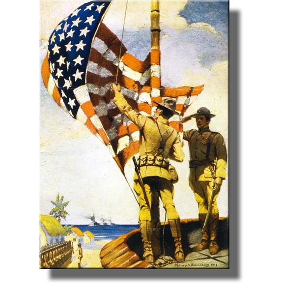US Soliders Raising American Flag Picture Made on Stretched Canvas Wall Art Decor Ready to Hang!.