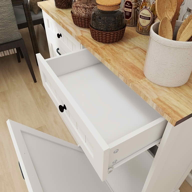 MAYEERTY Two Drawers Two-Compartment Tilt-Out Trash Cabinet for Kitchen White