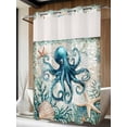 thumbnail image 4 of Nautical Octopus No Hook Shower Curtain Waterproof,Bathroom Curtains with Snap in Liners and See Through Top Window,Coastal Vintage Coral Starfish Ocean Hotel Style Bathtub Curtains Shower 72"Wx96"L, 4 of 8