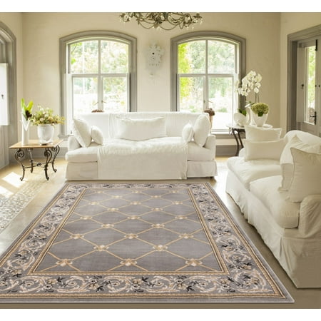 French Trellis Patrician Trellis Grey Lattice Area Rug European French Formal Traditional Area Rug 5' x 7' Easy Clean Stain Fade Resistant Shed Free Modern Classic Contemporary Thick Soft Plush Living Dining Room ()