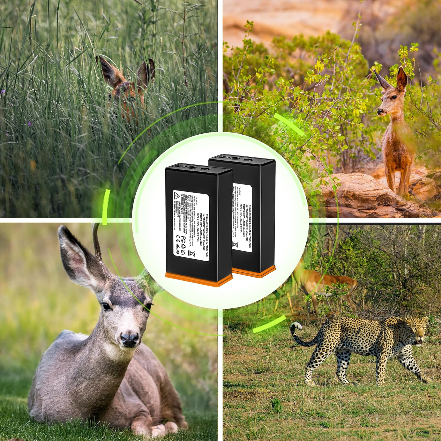 2 Pack Upgrade 5000mAh Battery for Moultrie Edge Cellular Trail Camera Battery Pack, Compatible with Moultrie Edge 2 / Edge 2 Pro / Edge / Edge Pro Trail Hunting Cameras, Include Cable + Wall Plug