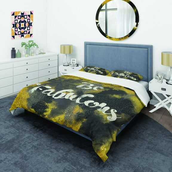 Designart 'Be Fabulous Quote Black on Gold' Glam Duvet Cover Set