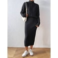 thumbnail image 6 of Women'S Two Piece Sweater Skirt Sets Knit Sweater Top Bodycon Skirt 2 Piece Outfits Black S, 6 of 8