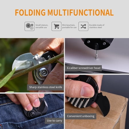 HSAPOW-7-in-1 mini outdoor folding multifunctional tool - Small EDC Multitool with Screwdriver Set - portable pocket pendant -Compact Manual Tool (Silver stainless steel)