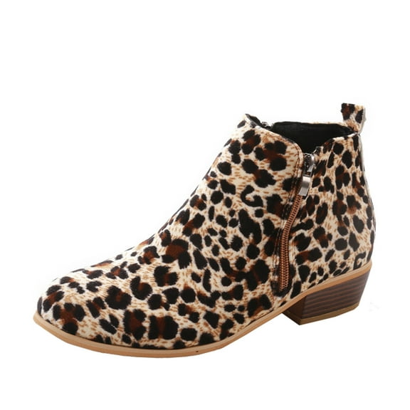 Nmnitkp Boots for Women Premium Material Leopard Print Shoes for Women Soft, Non-Smelly Feet Women's Ankle Boots Thick Heel Low Heeled Booties for Women