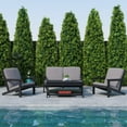 thumbnail image 4 of BizChair All-Weather Poly Resin Wood Adirondack Style Deep Seat Patio Loveseat with Cushions, Black/Charcoal, 4 of 12