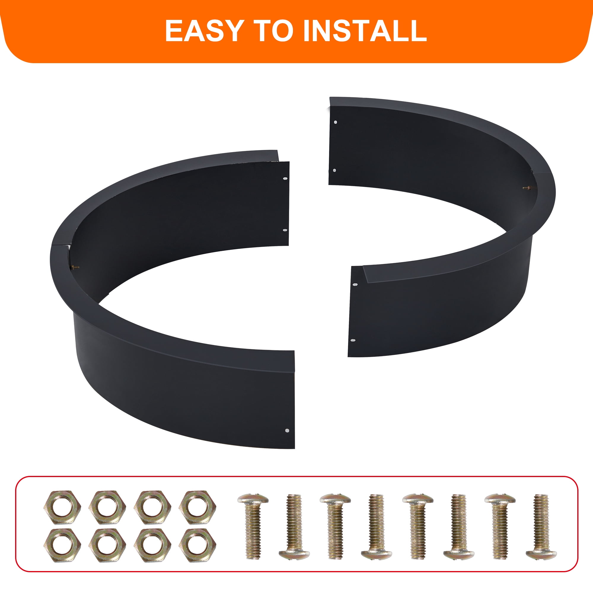 Fire Pit Ring Insert for Outside Wood Burning, 45 Inch Outer Ruond DIY Outdoor Fire Pit Liner Ring, 2.5mm Solid Metal Steel, for Backyard, Camping, Bonfire