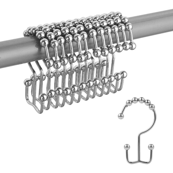 Steel Shower Curtain Hooks Rings, Stainless Steel Double Glide Shower Curtain Rings for Bathroom Shower Rods Curtains ,Set of 12 Pcs Hooks