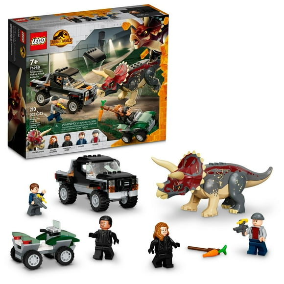 LEGO Jurassic World Triceratops Dinosaur Pickup Truck Ambush 76950 (210 Pieces)