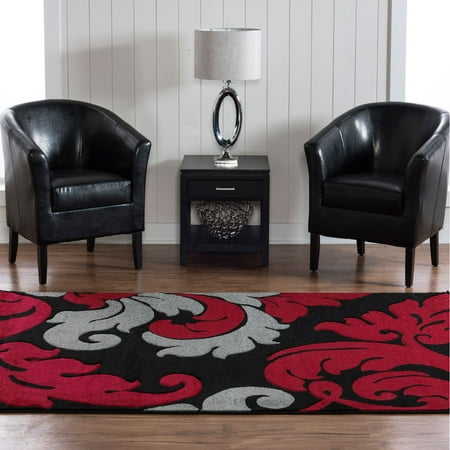 Corfu Power Loomed 1 10  x 2 10  Rug  Black/Red We don t want to second-guess the good folks at Linon Home Decor  but even though it has kids in the name  there s a good chance that we ll be keeping the Linon Corfu Floral Kids/Area Rug before our kids ever find out. When they grow up they ll understand why we kept this plush rug for ourselves  with its plush body of 100% heat-set frieze yarn pile. These plush fibers are power-loomed and attached to an action back that adds stability and longevity. There s a full selection of colors and sizes  so there s dozens of ways to make this rug a part of your home. Sizes offered in this rug: Following are all sizes for this rug. Please note that some may be currently unavailable due to inventory. Also please note that rug sizes may vary by up to 4 inches in dimensions listed. Dimensions: 1.83 x 2.83-ft rectangle 5 x 7.58-ft rectangle 8 x 10.25-ft rectangle