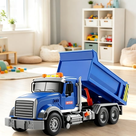 13.8" Big Dump Truck Toy With Lights & Sounds - Interactive Construction Vehicle for Boys Ages 3-5, Friction-powered Kids Toy With Realistic Effects , Perfect Christmas & Birthday Gift