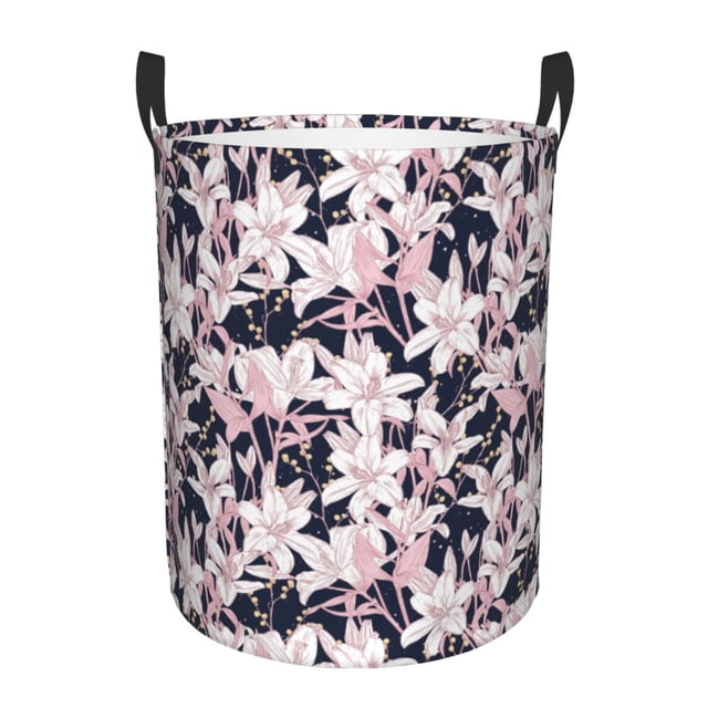 Balery Lilies Flowers Cesta de ropa redonda con asas, impermeable, independiente, para ropa, juguetes, dormitorio y familia-Medium