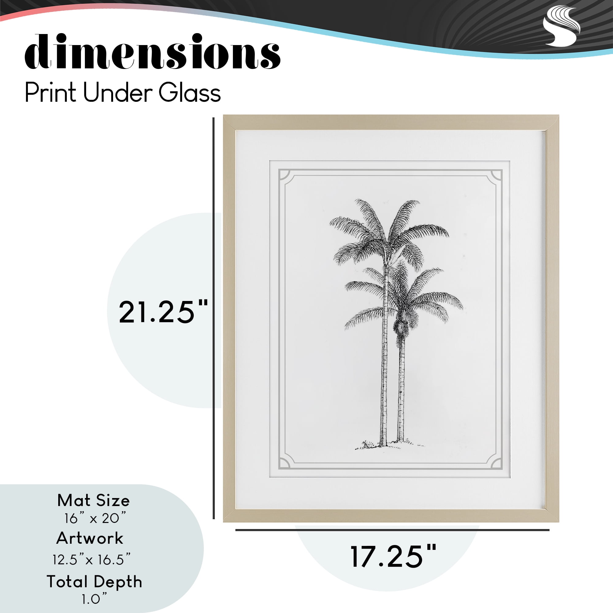 Vintage Simple Palm Tree Birch Framed Print Under Glass, design by Lettered and Lined