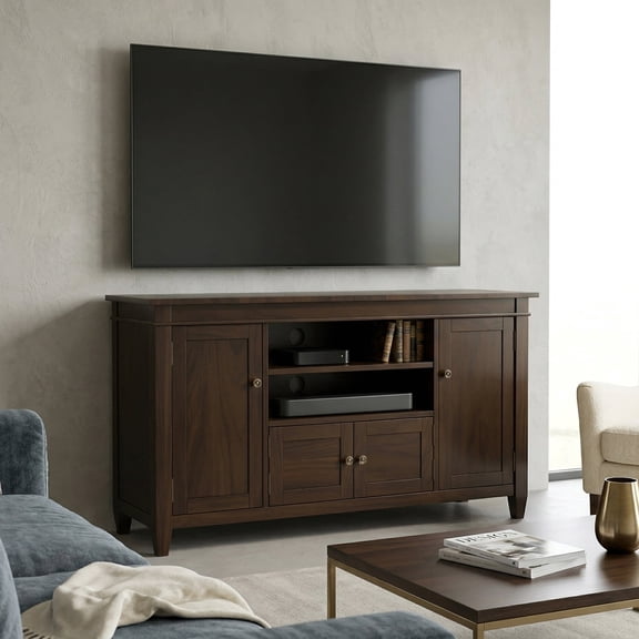 Simpli Home Simpli Home Carlton 54 inch Wide Solid Wood Transitional TV Stand in Tobacco Brown For TVs up to 60 inches