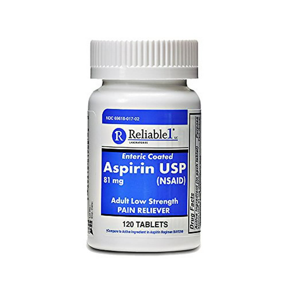 Reliable 1 Aspirin USP 81 mg (NSAID) 120 Enteric Coated Tablets