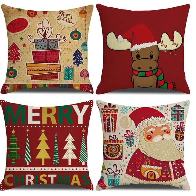 4 fundas de cojín con temática navideña, funda de almohada de copo de nieve, funda de almohada navideña, funda de cojín navideña, funda de almohada navideña para sofá (B) oso de fresa Electrónica